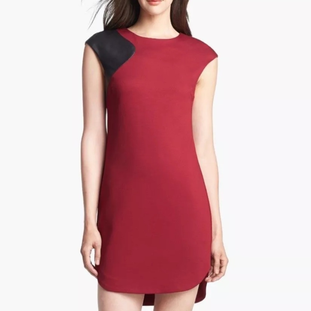 NWT Trina Turk Pinot Red Leather Detail Sheath Mini Dress